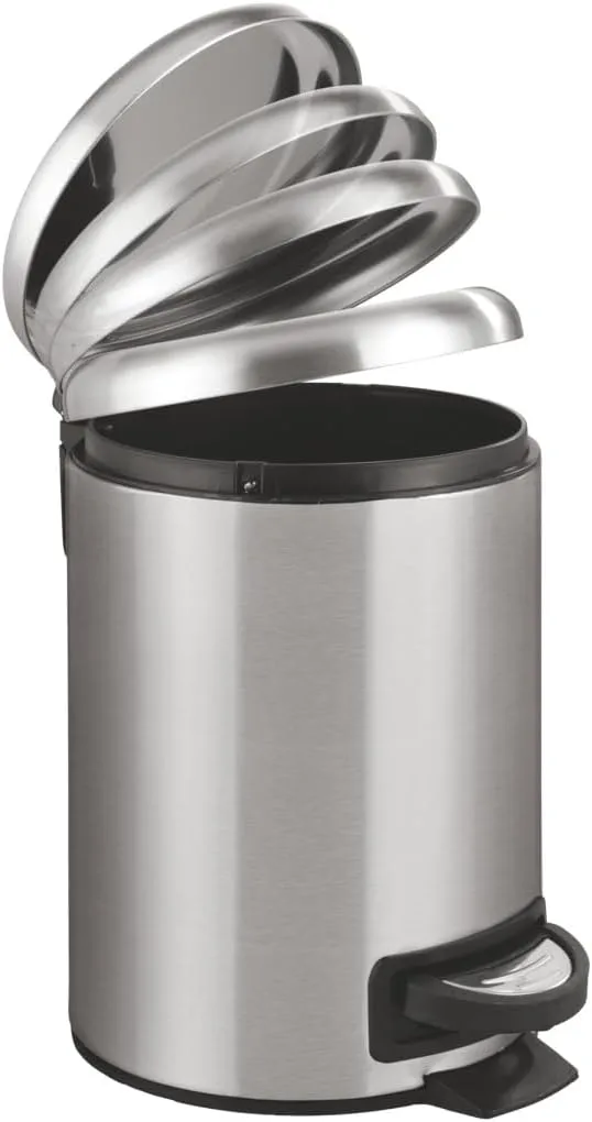 WENKO Small Trash Can with Lid and Pedal, Bathroom Garbage Can, Trash Bin with Removable Inner Bucket, Stainless Steel, Easy Close, 0.79 Gal, 9.84 x 8.86 x 6.69 in., Silver