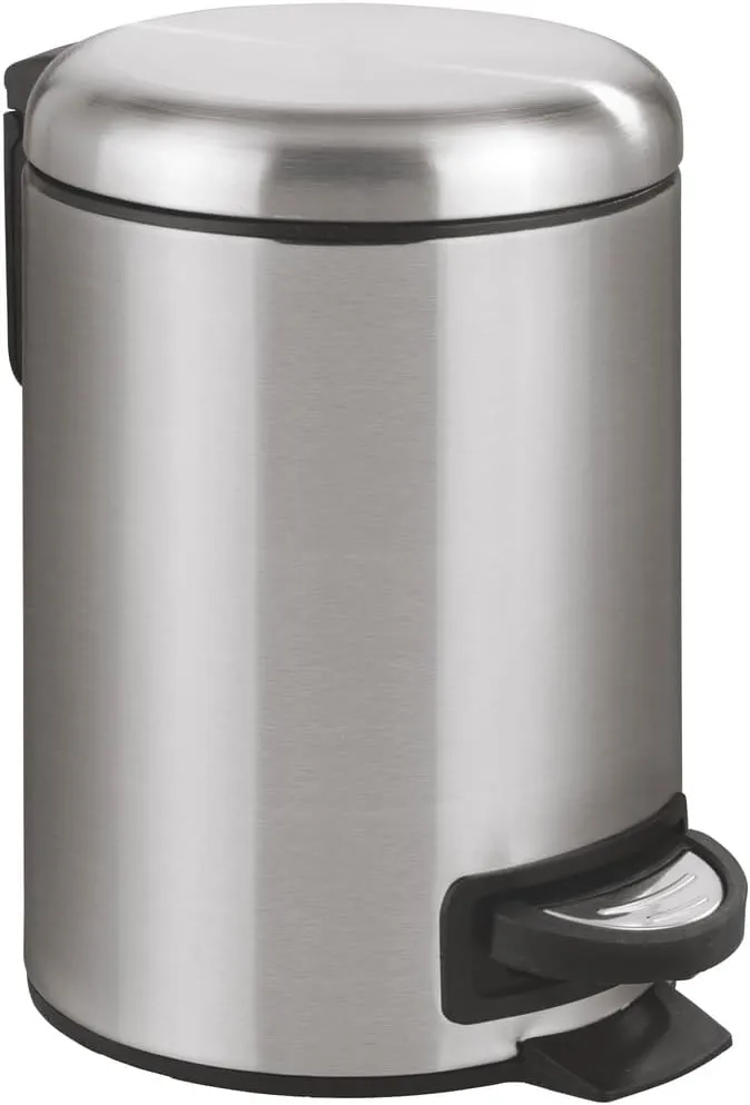WENKO Small Trash Can with Lid and Pedal, Bathroom Garbage Can, Trash Bin with Removable Inner Bucket, Stainless Steel, Easy Close, 0.79 Gal, 9.84 x 8.86 x 6.69 in., Silver