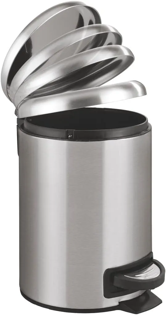 WENKO Small Trash Can with Lid and Pedal, Bathroom Garbage Can, Trash Bin with Removable Inner Bucket, Stainless Steel, Easy Close, 0.79 Gal, 9.84 x 8.86 x 6.69 in., Silver