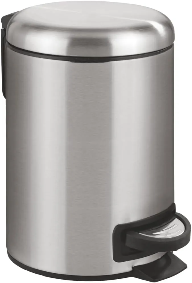 WENKO Small Trash Can with Lid and Pedal, Bathroom Garbage Can, Trash Bin with Removable Inner Bucket, Stainless Steel, Easy Close, 0.79 Gal, 9.84 x 8.86 x 6.69 in., Silver