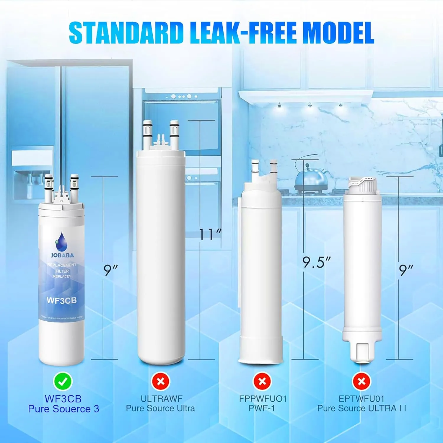 WF3CB Water Filter Replacement - Compatible with Frigidaire WF3CB, PureSource 3, 706465, 242086201, 242069601, PS3412266, AP4567491 Water Filter Replacement, Height 9 Inches, 2 Pack