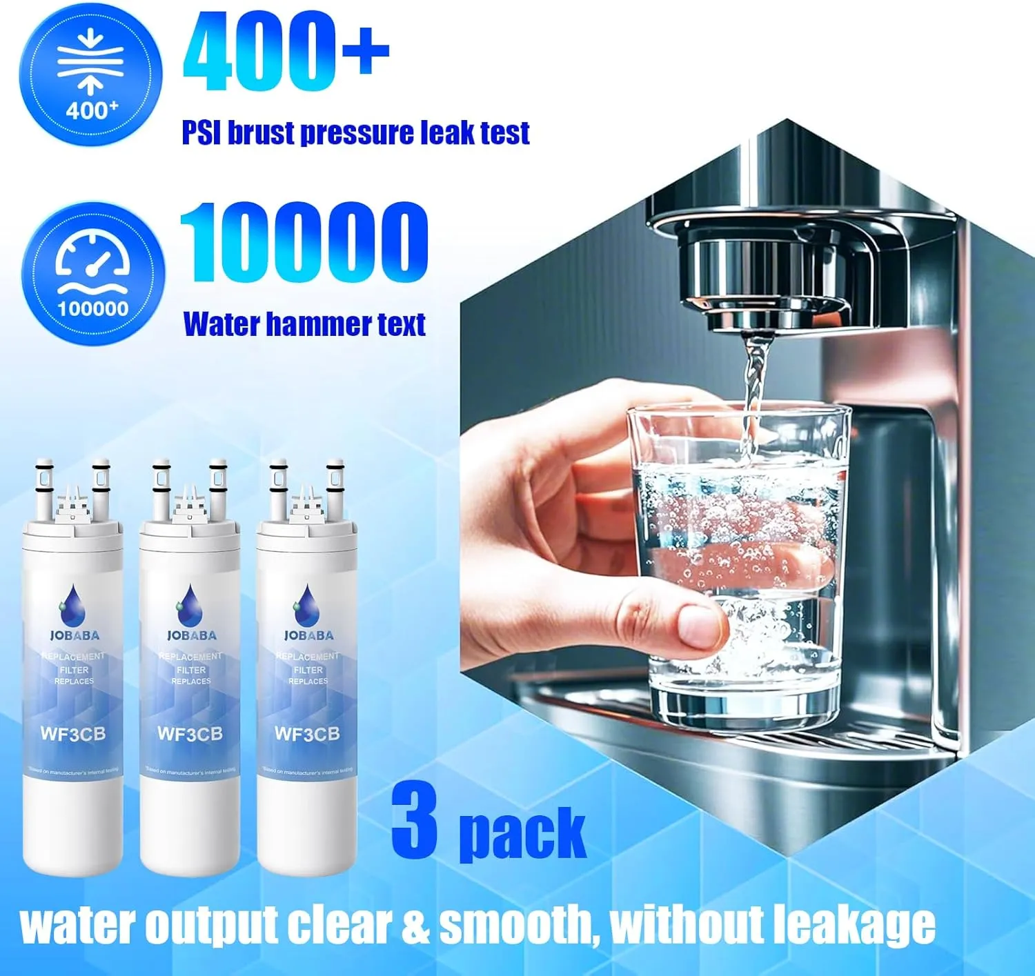 WF3CB Water Filter Replacement - Compatible with Frigidaire WF3CB, PureSource 3, 706465, 242086201, 242069601, PS3412266, AP4567491 Water Filter Replacement, Height 9 Inches, 2 Pack