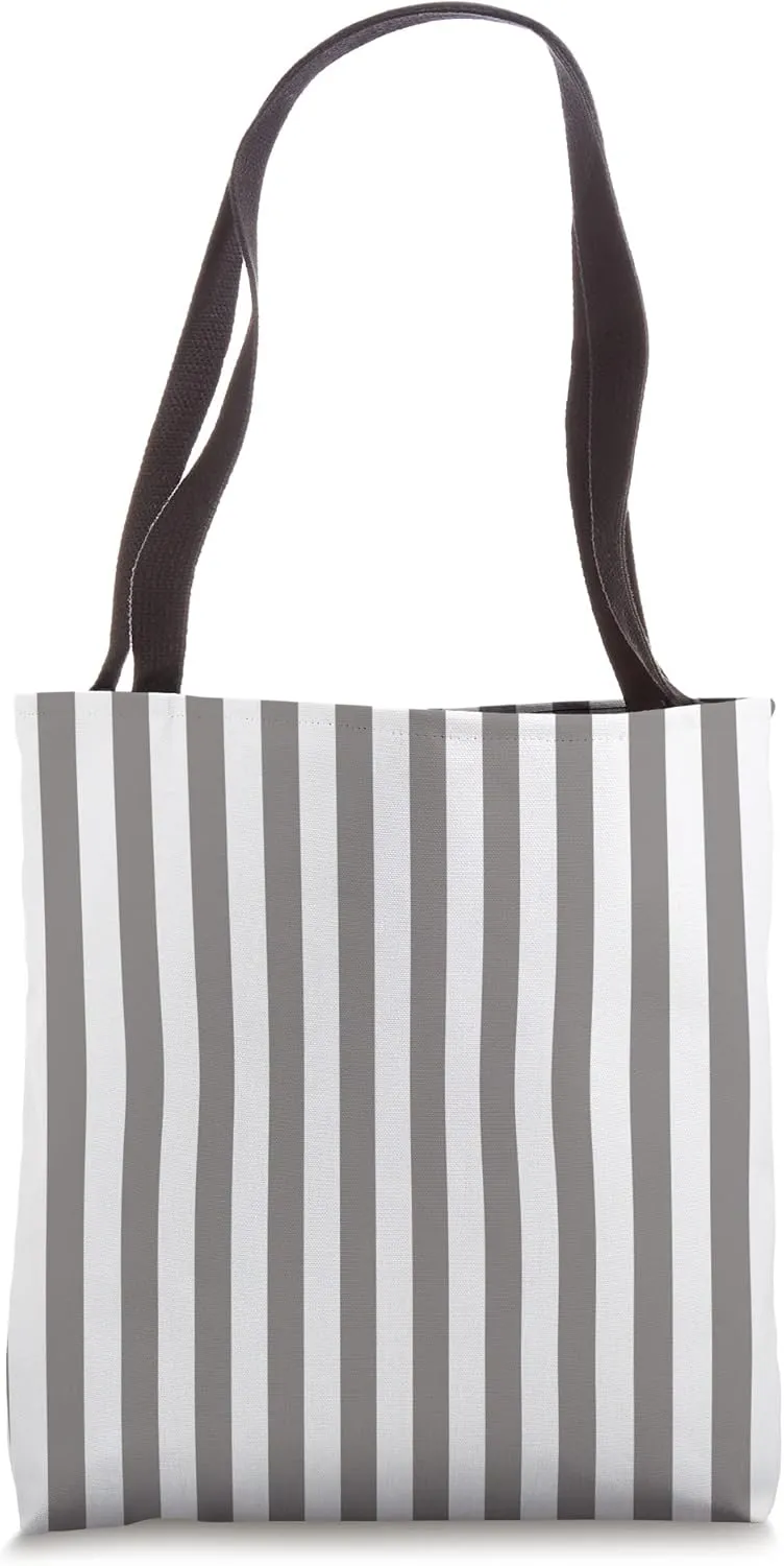 Wide Granite Gray Cabana Tent Stripe Tote Bag