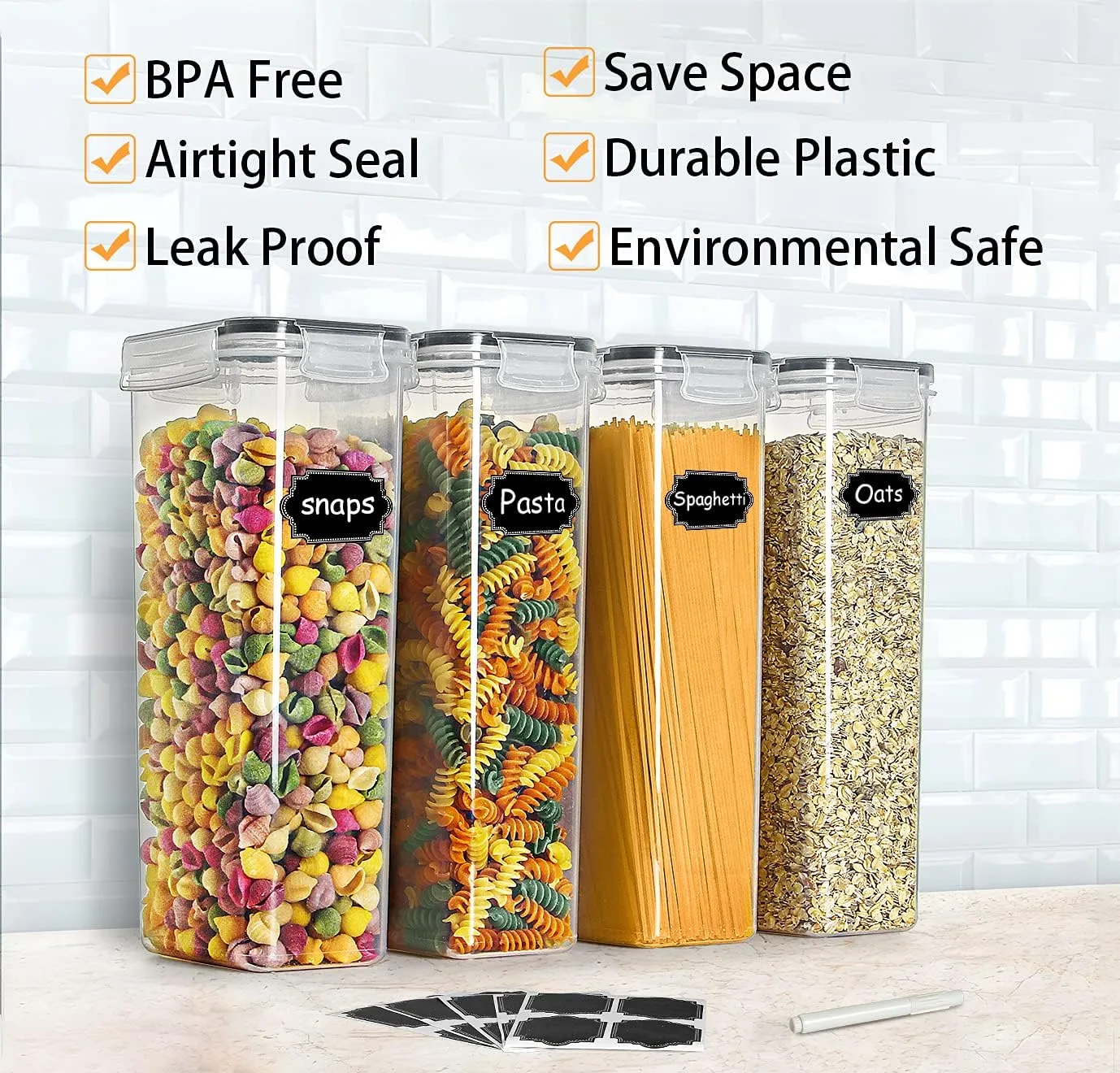 Wildone Airtight Food Storage Containers Set of 9 BPA Free Cereal & Dry Food Storage Containers 2.8L / 11.83 cups for Sugar, Flour, Snack, Baking Supplies, with 20 Chalkboard Labels & 1 Marker