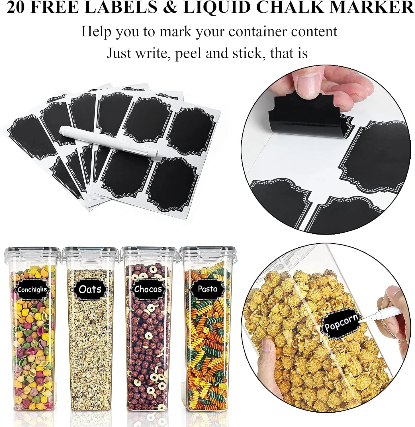 Wildone Airtight Food Storage Containers Set of 9 BPA Free Cereal & Dry Food Storage Containers 2.8L / 11.83 cups for Sugar, Flour, Snack, Baking Supplies, with 20 Chalkboard Labels & 1 Marker