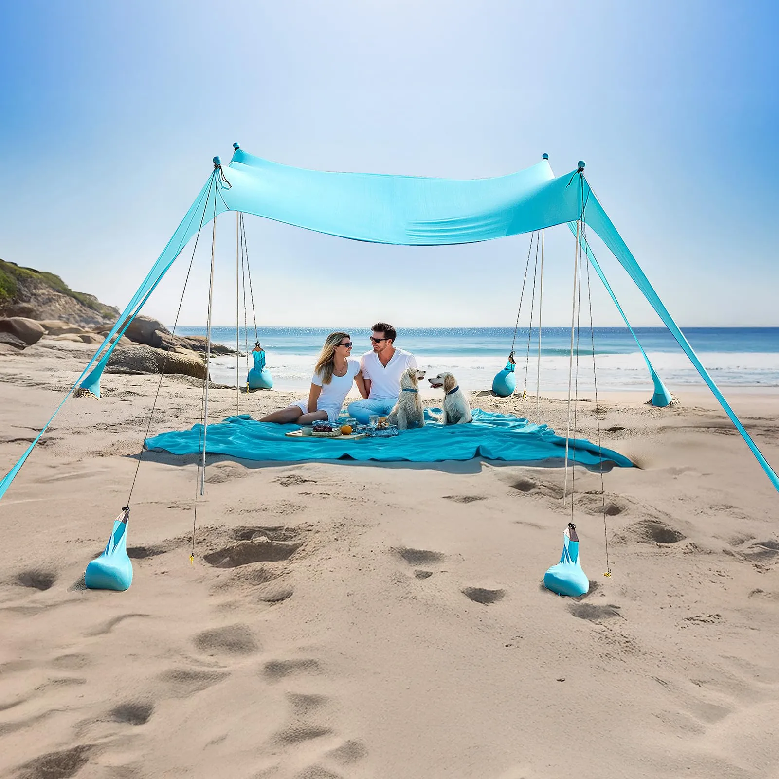 WILDPATH Beach Tent Sun Shelter 10 x 10FT, UPF 50  Protection Beach Shade Canopy with 8 Sandbags, Eazy Up Portable Canopy Tent for Beach, Camping, Fishing, Backyard