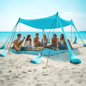 WILDPATH Beach Tent Sun Shelter 10 x 10FT, UPF 50  Protection Beach Shade Canopy with 8 Sandbags, Eazy Up Portable Canopy Tent for Beach, Camping, Fishing, Backyard