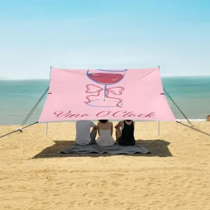 Wine Red Glass Cocktail Bow Beach Canopy Tent Anti-UV & Wind Resistant, Camping Sun Shelter Easy Setup Portable,Outdoor Shade Tents with Sandbags,Sand Shovels,Ground Pegs & Stability Poles