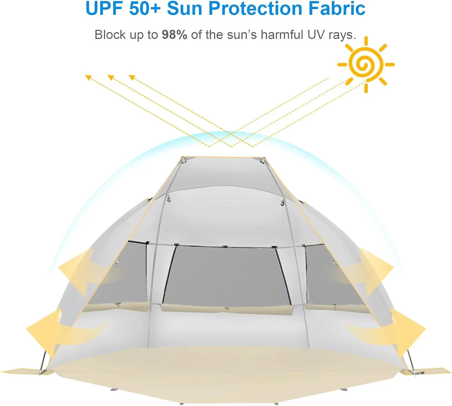 WolfWise 2-3 Person Portable Beach Tent UPF 50  Sun Shade Canopy Umbrella with Extendable Floor, Beige