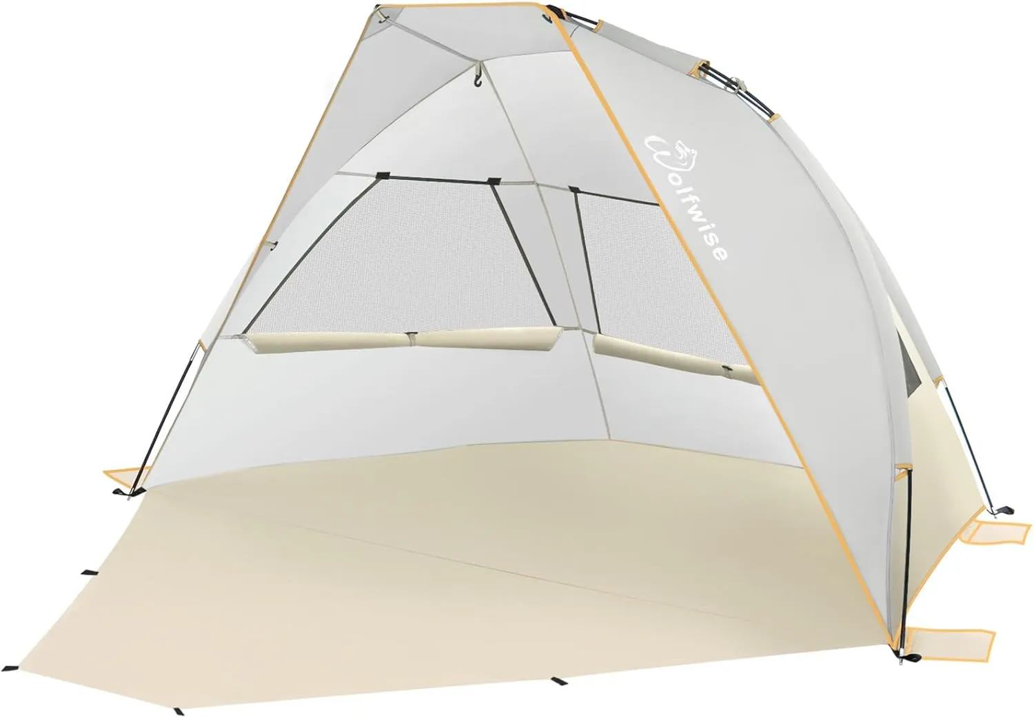 WolfWise 2-3 Person Portable Beach Tent UPF 50  Sun Shade Canopy Umbrella with Extendable Floor, Beige
