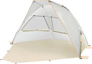 WolfWise 2-3 Person Portable Beach Tent UPF 50  Sun Shade Canopy Umbrella with Extendable Floor, Beige