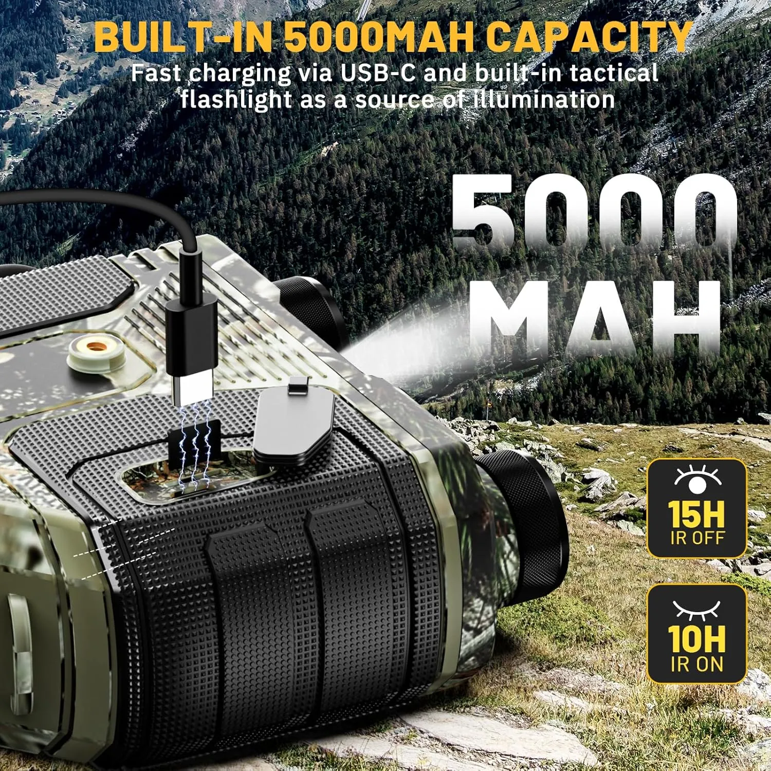 WOSPORTS 4K Night Vision Binoculars, 1300FT Infrared Night Vision Goggles for Adults with 32GB Card & 15H Rechargeable Battery, 8X Digital Zoom for Camping Hunting Survival, Men's Gift, Camo