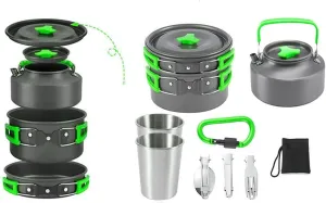 XhuangTech 10PCS Camping Cookware Mess Kit,Camping Pot and Pan Set with Kettle,Lightweight Portable Camping Cooking Set for Hiking,Backpacking,Outdoor and Picnic