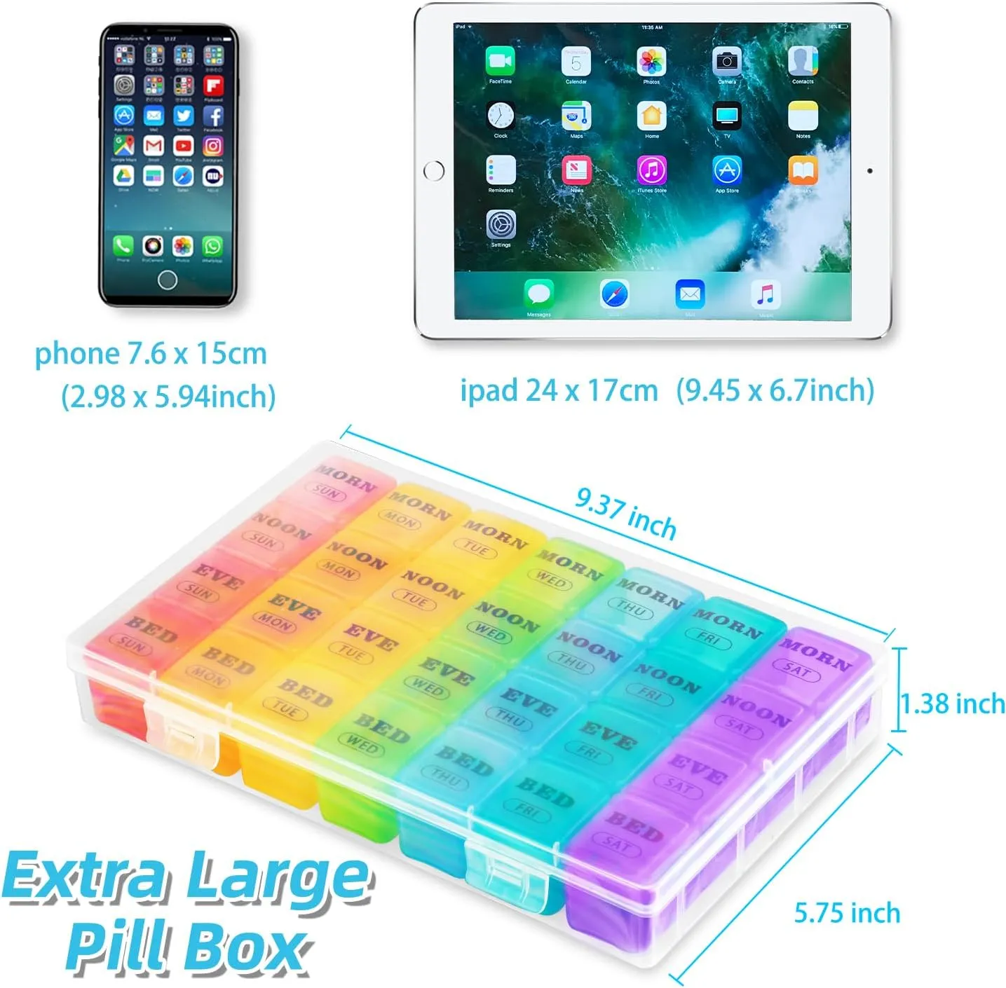 XL Large Weekly Pill Organizer 4 Times a Day, 7-Day Pill Boxes and Organizer AM PM, Big Compartments Pill Case, Monthly Medication Organizer 29 Days Dispenser for Fish Oils
