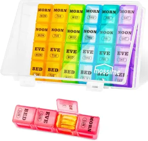 XL Large Weekly Pill Organizer 4 Times a Day, 7-Day Pill Boxes and Organizer AM PM, Big Compartments Pill Case, Monthly Medication Organizer 29 Days Dispenser for Fish Oils