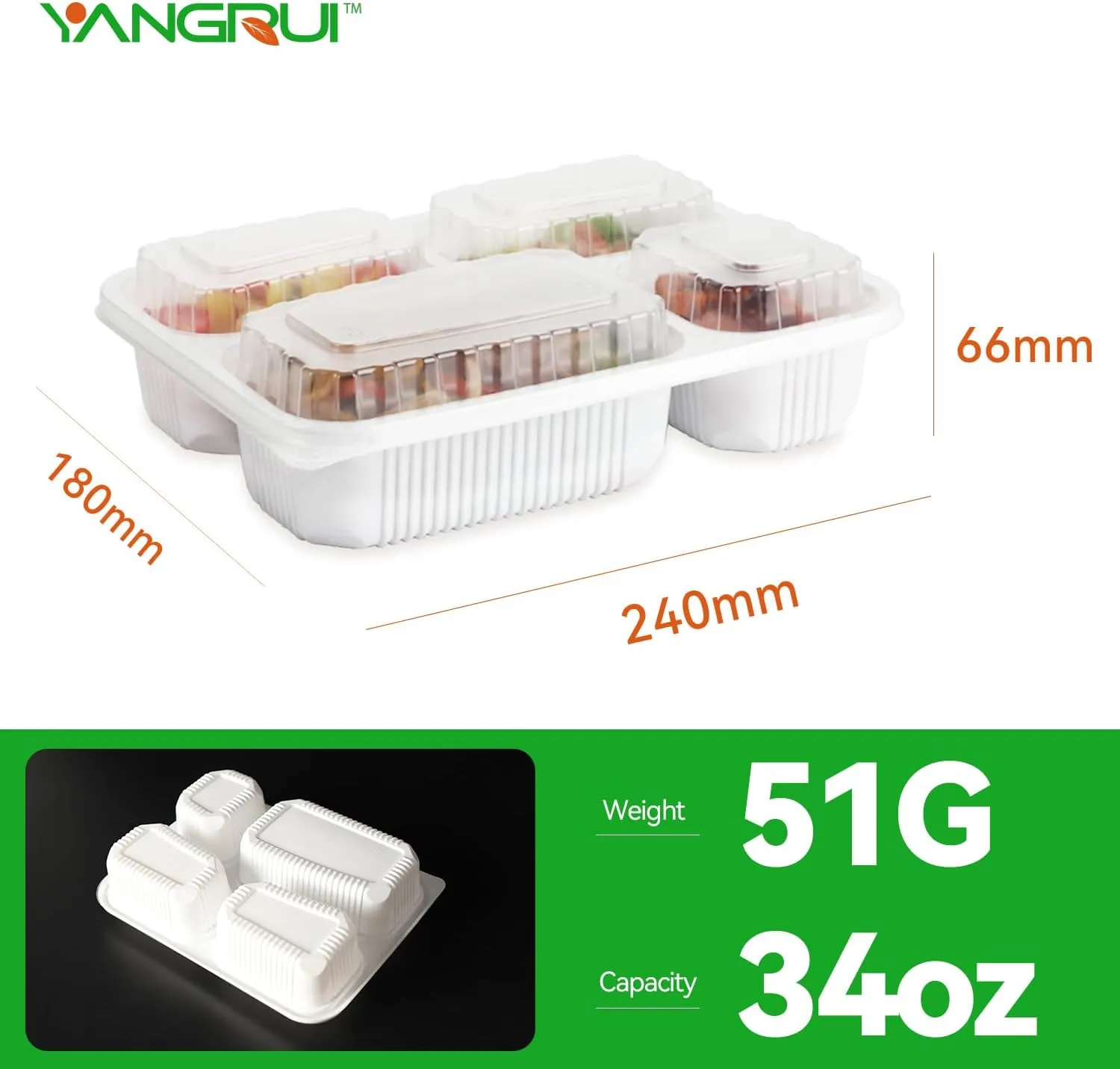 YANGRUI To Go Containers, 40 Pack 34oz White Meal Prep Container BPA Free Shrink Wrap Microwave Safe Reusable Bento Box