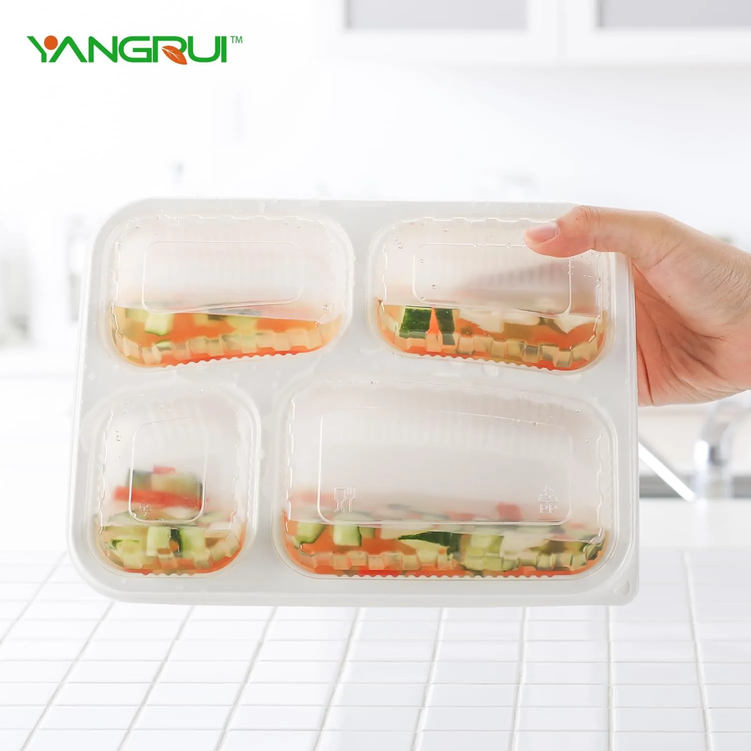 YANGRUI To Go Containers, 40 Pack 34oz White Meal Prep Container BPA Free Shrink Wrap Microwave Safe Reusable Bento Box