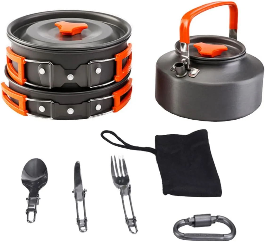 Yardwe Portable Camping Cookware Set of Pots Pans Cooking Bowl Utensils Hiking Camping Supplies