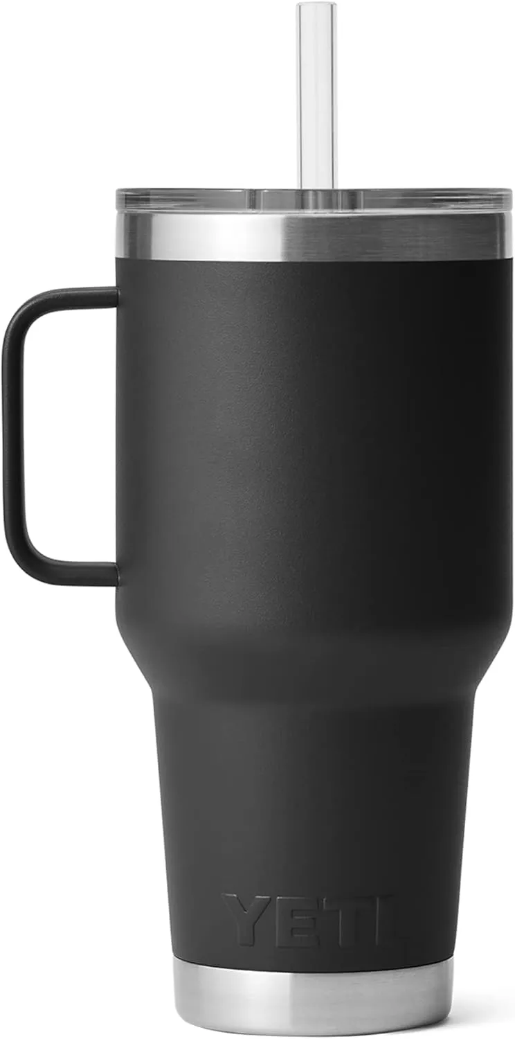 YETI Rambler 35 oz Tumbler with Handle and Straw Lid, Travel Mug Water Tumbler, Vacuum Insulated Cup with Handle, Stainless Steel, Black