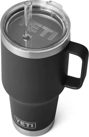 YETI Rambler 35 oz Tumbler with Handle and Straw Lid, Travel Mug Water Tumbler, Vacuum Insulated Cup with Handle, Stainless Steel, Black