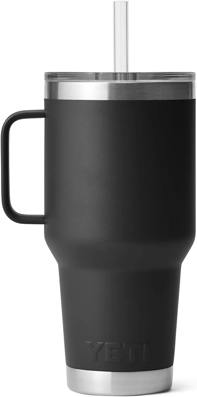 YETI Rambler 35 oz Tumbler with Handle and Straw Lid, Travel Mug Water Tumbler, Vacuum Insulated Cup with Handle, Stainless Steel, Black