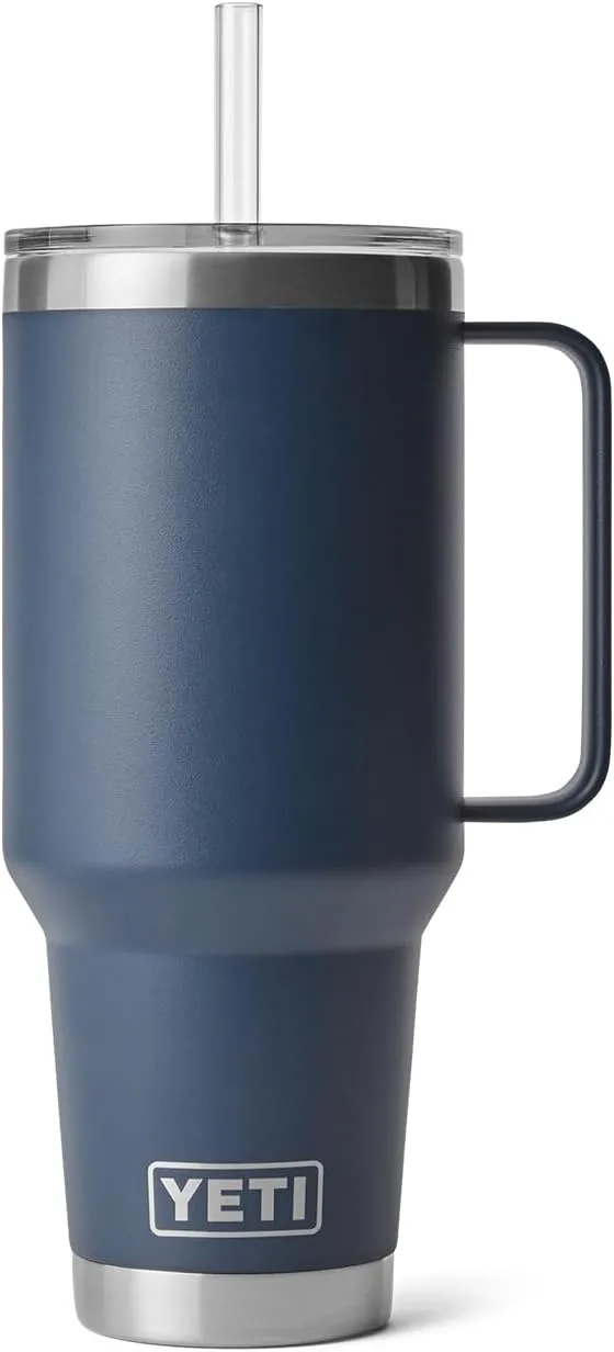 YETI Rambler 42 oz Tumbler with Handle and Straw Lid, Travel Mug Water Tumbler, Vacuum Insulated Cup with Handle, Stainless Steel, Navy