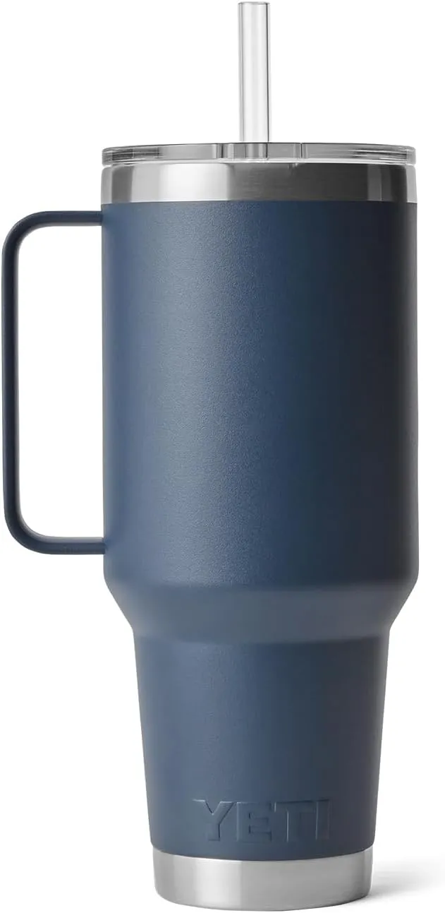 YETI Rambler 42 oz Tumbler with Handle and Straw Lid, Travel Mug Water Tumbler, Vacuum Insulated Cup with Handle, Stainless Steel, Navy