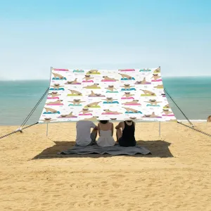 Yoga Dogs Poses and Exercises Beach Canopy Tent Anti-UV & Wind Resistant, Camping Sun Shelter Easy Setup Portable,Outdoor Shade Tents with Sandbags,Sand Shovels,Ground Pegs & Stability Poles