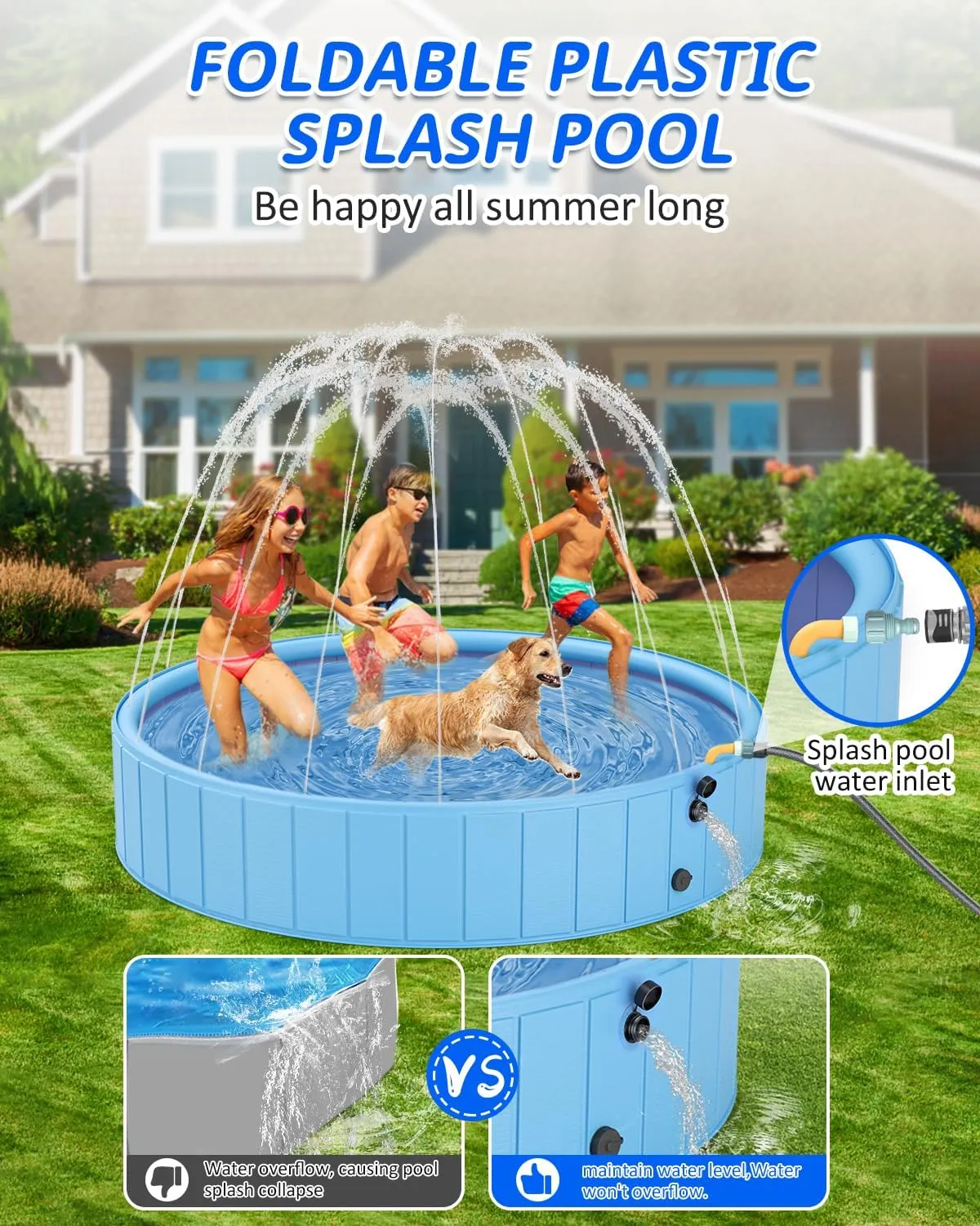 YSJILIDE Dog Pools for Large Dogs, 2-in-1 Sprinkler Pool for Kids Non-Slip Dog Swimming Pool for Outdoor Backyard Kids Dogs Ducks and Pet Baths 70" x 12"