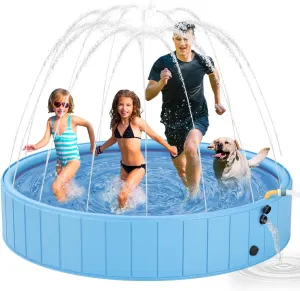 YSJILIDE Dog Pools for Large Dogs, 2-in-1 Sprinkler Pool for Kids Non-Slip Dog Swimming Pool for Outdoor Backyard Kids Dogs Ducks and Pet Baths 70" x 12"