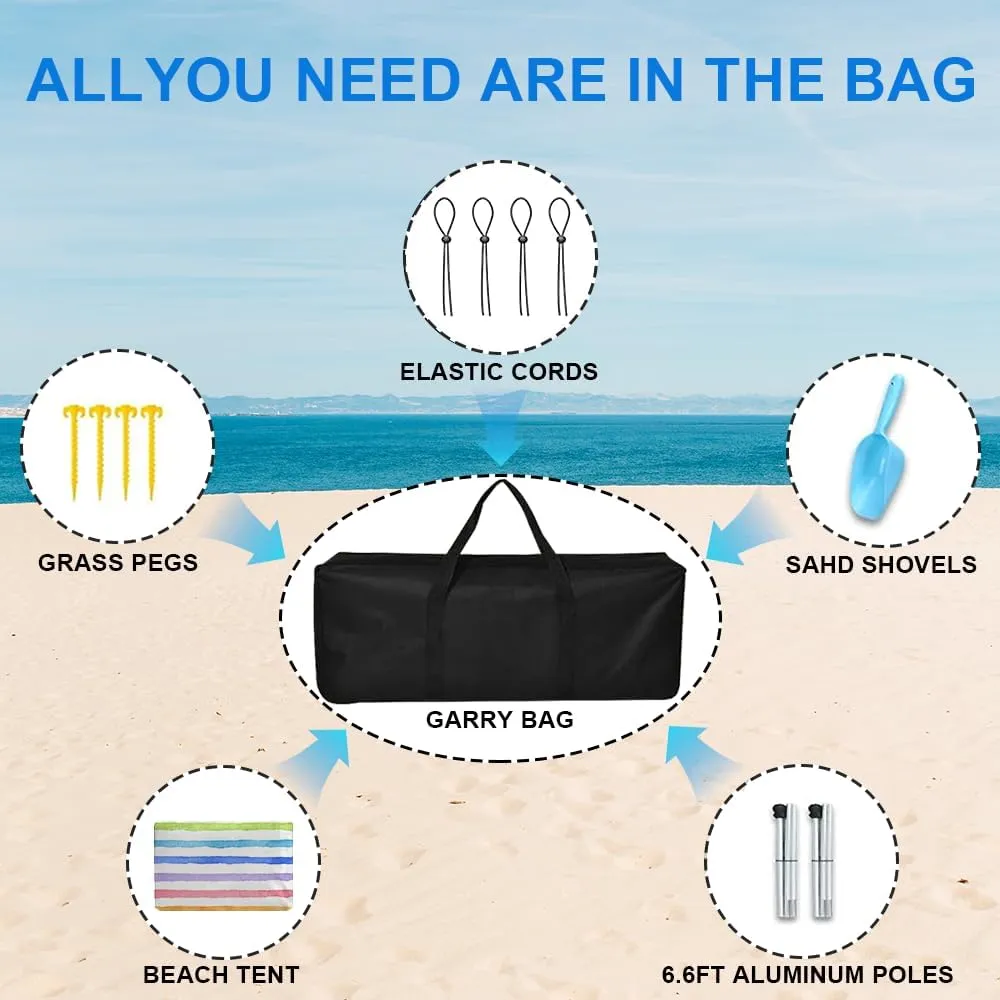YUKIHOME Beach Tent Sun Shade Canopy Tent, UPF 50  Camping Beach Sun Shelter 7 x 7ft 2 Pole, Lightweight, Easy Set Up and Carry