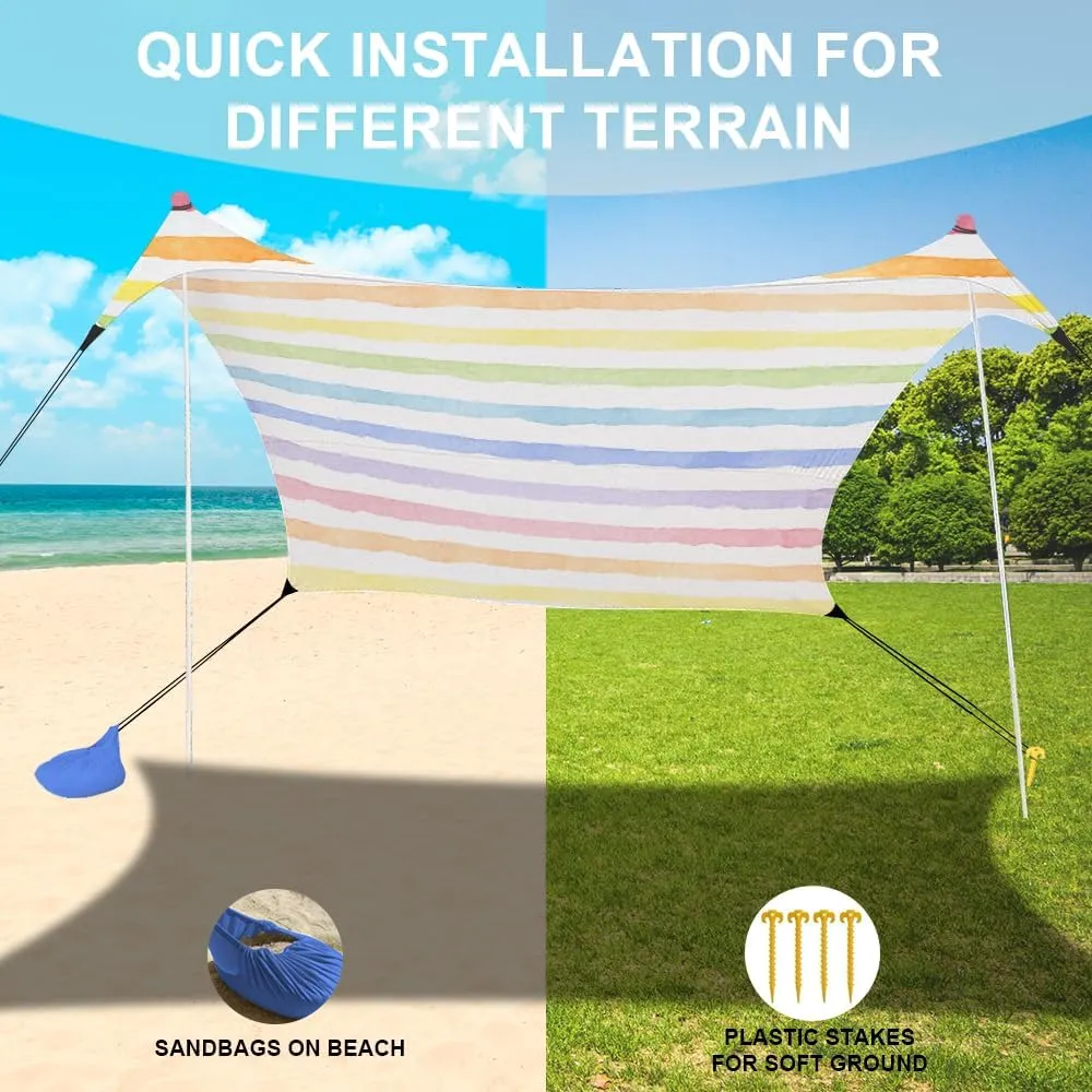 YUKIHOME Beach Tent Sun Shade Canopy Tent, UPF 50  Camping Beach Sun Shelter 7 x 7ft 2 Pole, Lightweight, Easy Set Up and Carry