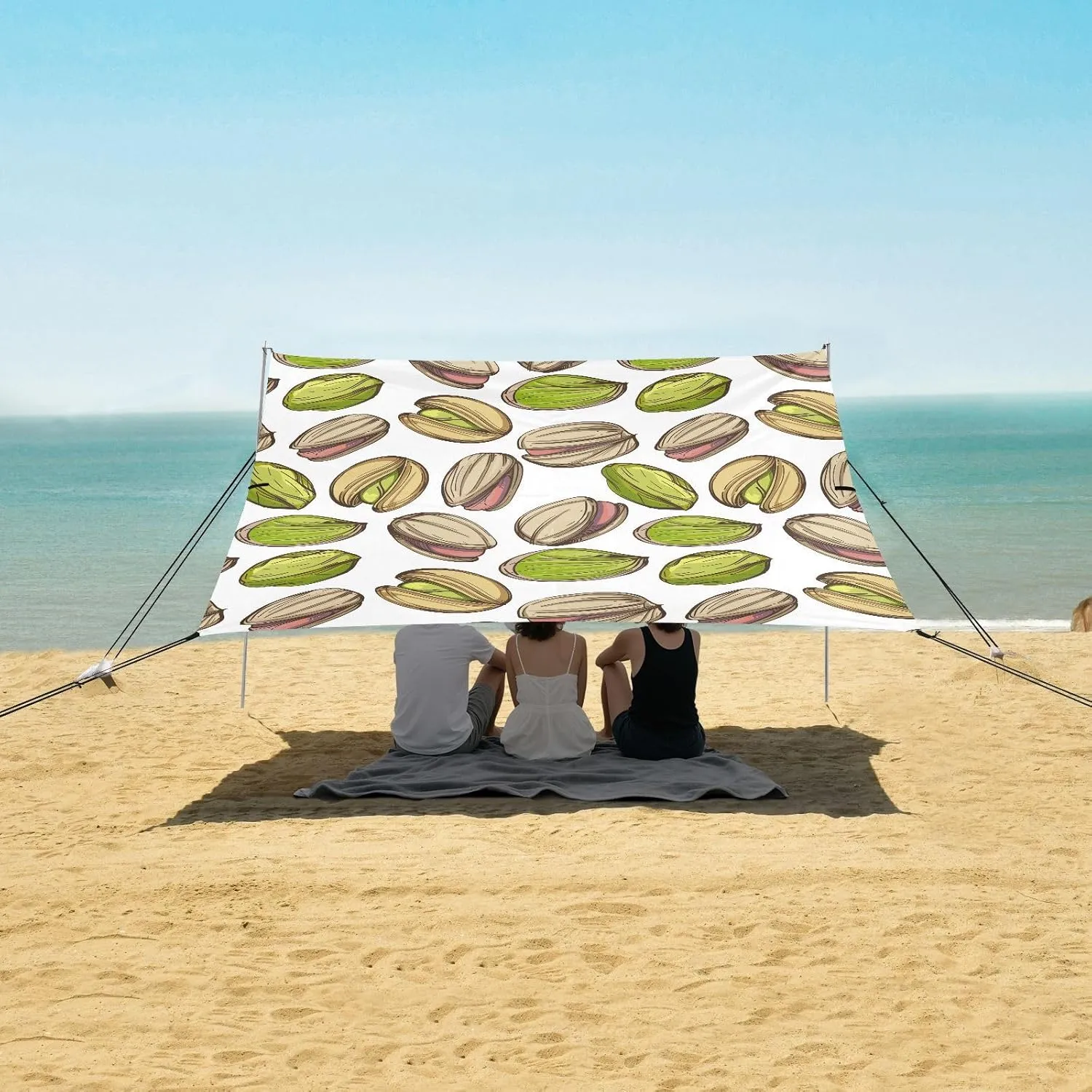 Yummy Pistachios Nut Pattern Beach Camping Tent Sun Shelter for Whole Family, Beach Shade Canopy with UPF50  UV Protection,Easy Set Up and Carry,Outdoor Shade for Trips, Fishing, Backyard Fun P
