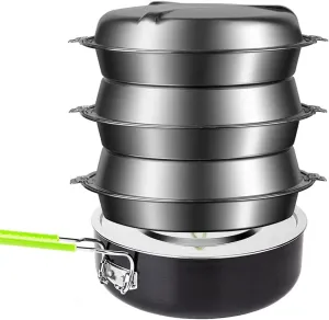 YYDS Outdoor Camping Portable Camping Cookware Lightweight Pan Nonstick Frying Pan Camp Accessories Equipment Camping Wok Camping Cooker Adventures Picnics (Size : Pan Steamer)