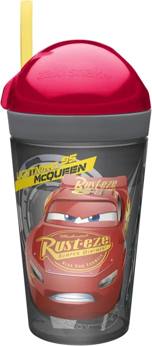 Zak Designs Cars 3 ZakSnak All-In-One Drink Tumbler   Snack Container For Toddlers – Spill-proof 4oz Snack Container Screws Securely Onto 10oz Tumbler With Accessible Straw, Cars 3