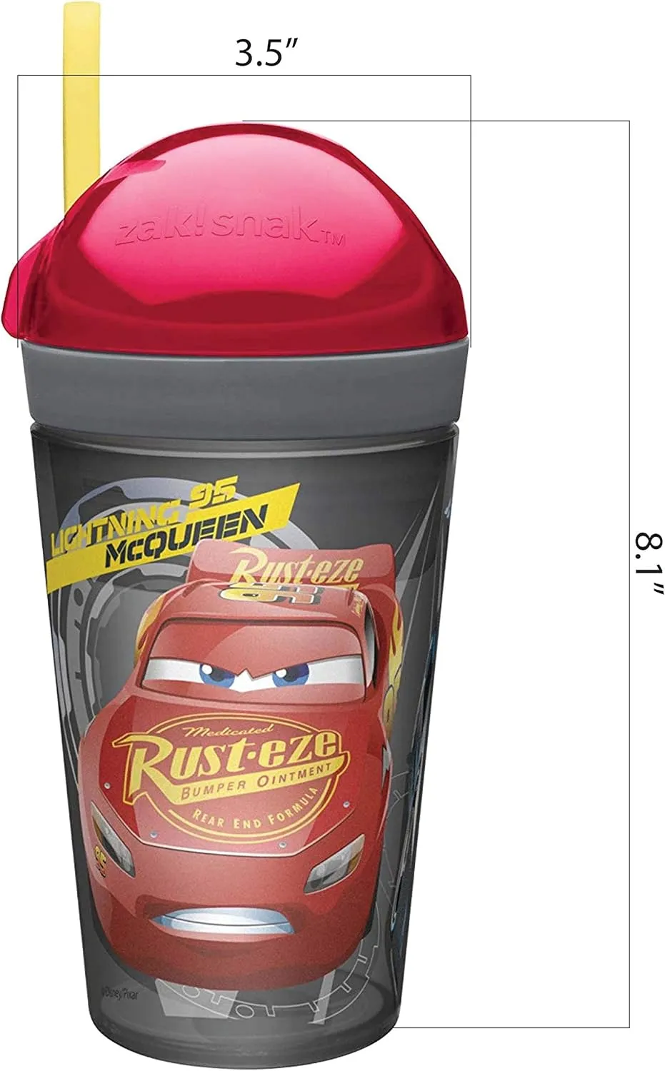 Zak Designs Cars 3 ZakSnak All-In-One Drink Tumbler   Snack Container For Toddlers – Spill-proof 4oz Snack Container Screws Securely Onto 10oz Tumbler With Accessible Straw, Cars 3