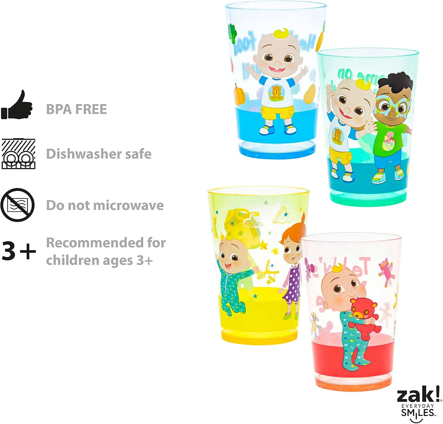 Zak Designs CoComelon Nesting Tumbler Set Includes Durable Plastic Cups with Variety Artwork, Fun Drinkware is Perfect for Kids (14.5 oz, 4-Pack, Non-BPA)