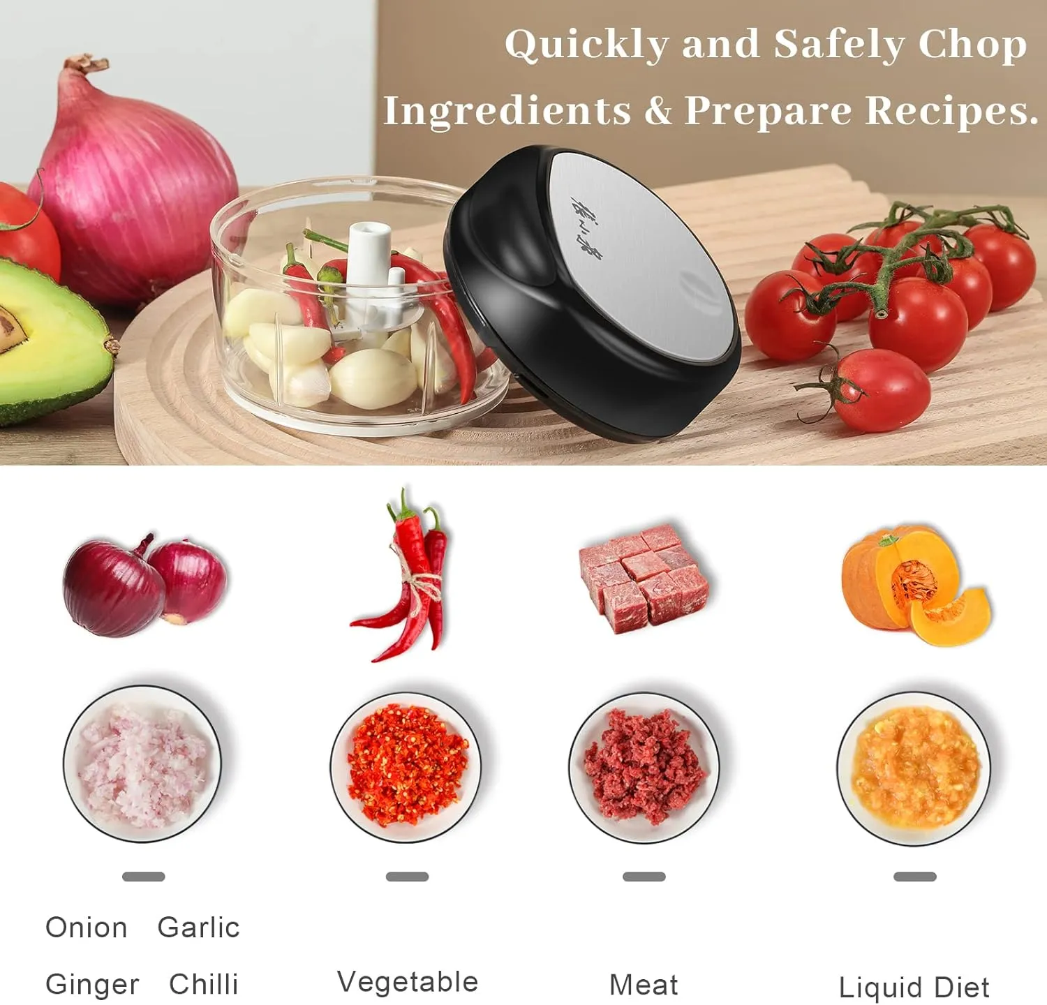 ZHANG XIAO QUAN SINCE 1628 Manual Vegetable Chopper, Hand Pull String Vegetable Garlic Mincer Onion Cutter for Veggie, Ginger, Fruits, Nuts, Herbs 1 Cup(250ml) Mini Food Chopper