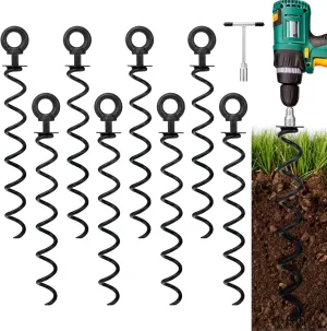 Zoomster Trampoline Stake Anchor Heavy Duty Corkscrew Shape Ground Stakes High Wind Anchor Kit for Trampolines - Set of 8