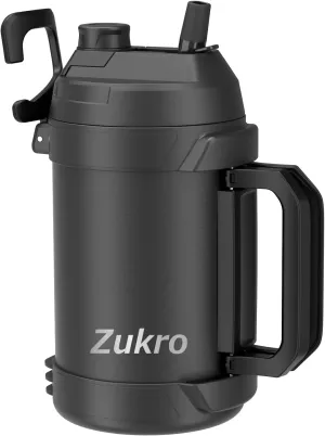 Zukro 1 Gallon Water Jug, One Gallon Large Triple Wall Insulated Metal Jug With Straw and Spout, No Sweat 128 oz Stainless Steel Sport Water Bottle Keeps Cold 48 Hours for Outdoors, Black