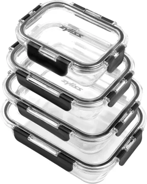 Zyliss E981067 4 Piece Glass Container Set, Shatterproof Glass, Airtight Food Storage Boxes with Sealable Lid, Microwave Safe, BPA Free, Freezer Safe, Fridge Storage, Food Container